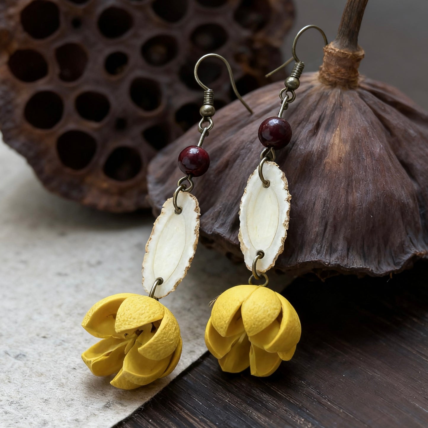 Sandalwood & Astragalus · Cross Fruit Earrings